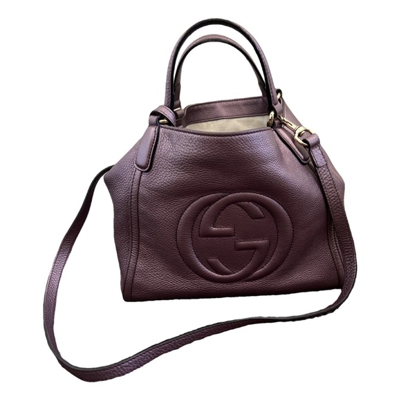 Gucci Handbags - Gucci Sohi Metallic Purple Pebbled Leather Tote with Gucci Dustbag EUC